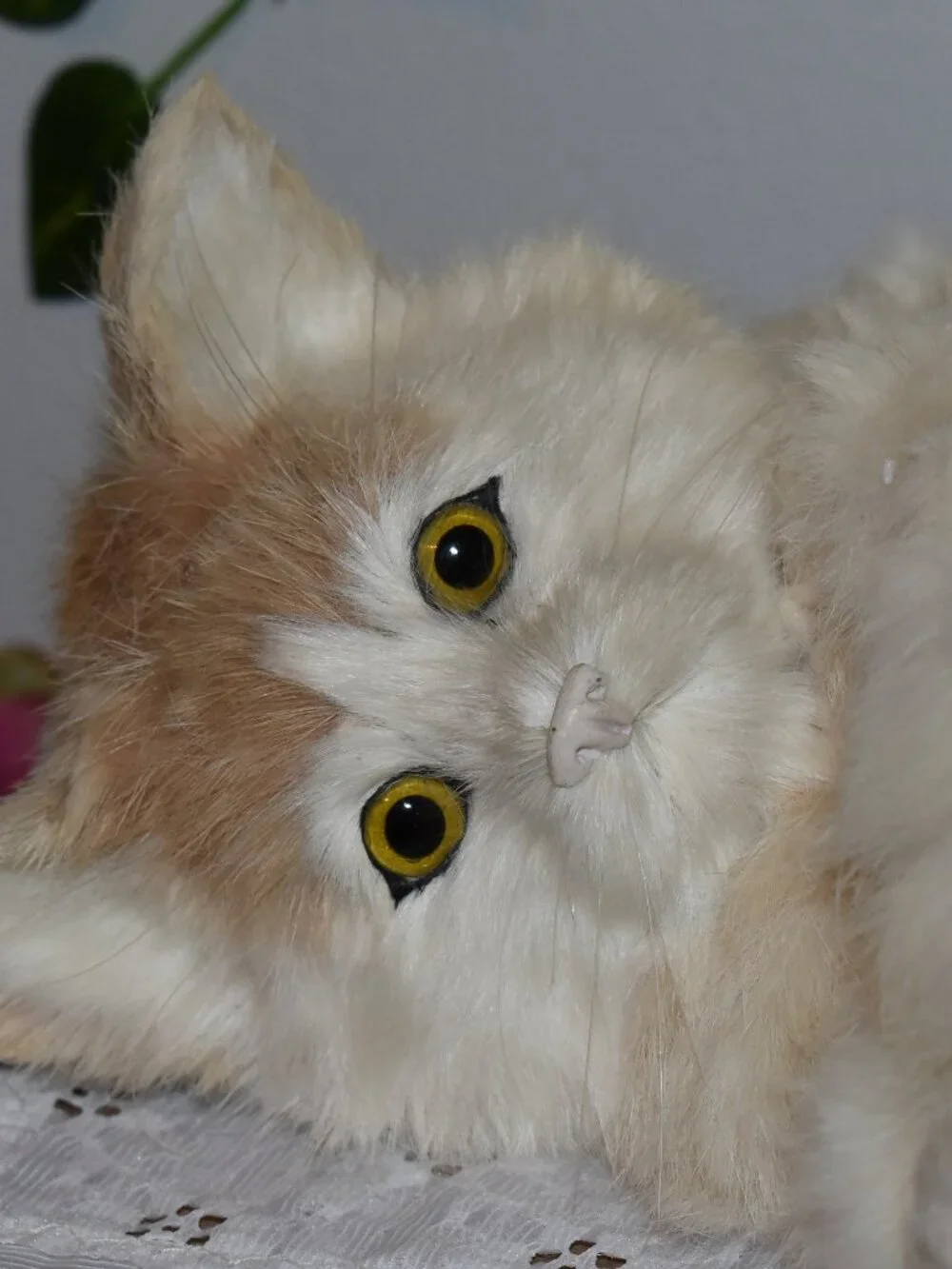 Vintage Antique Real Rabbit Fur Realistic Cat Figure Decor
